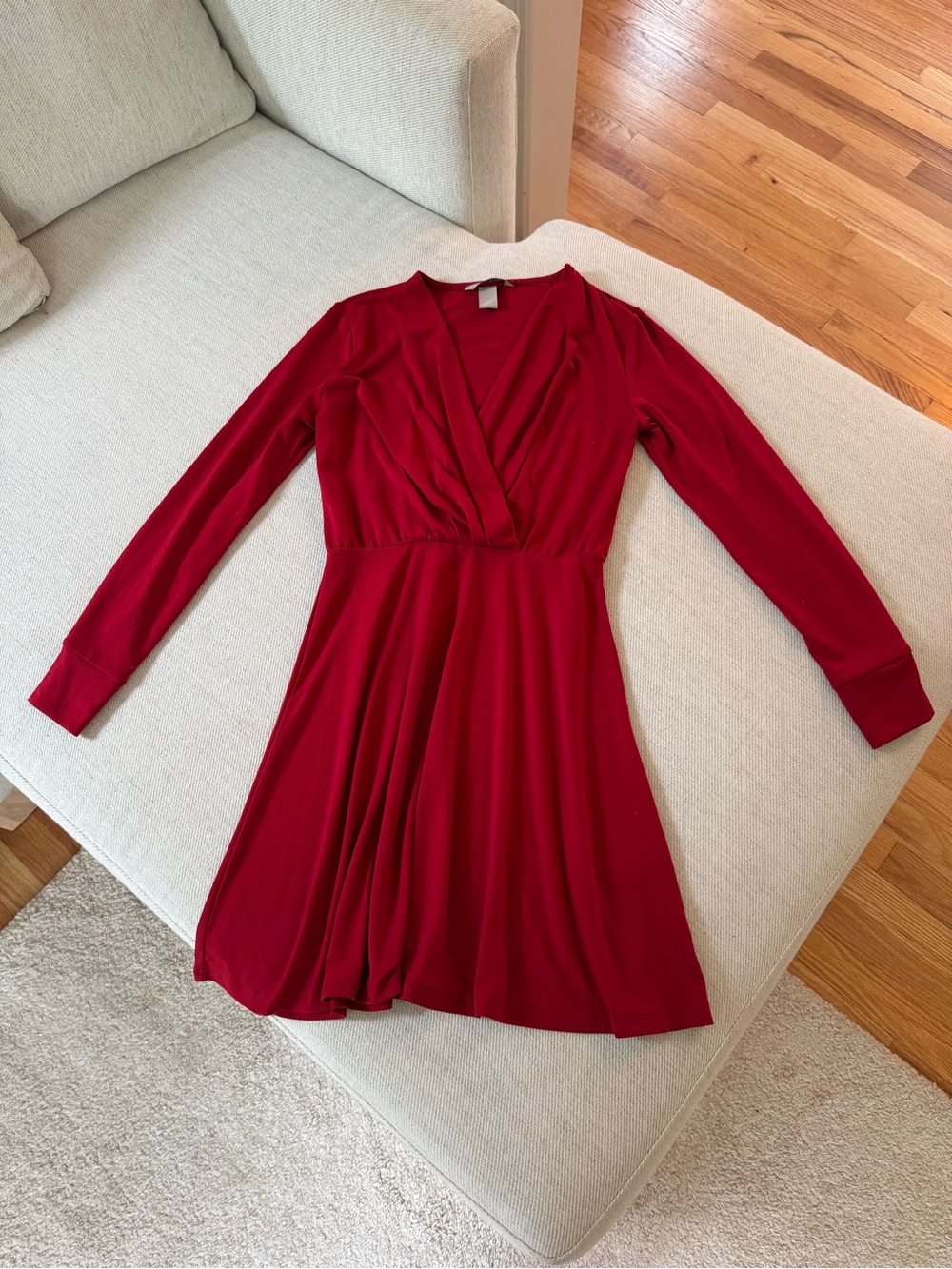 H&M Red Long-Sleeve Wrap-Style Fit-and-Flare Dress